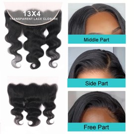 13x4 Lace Frontal Closure Body Wave Frontal Ear to Ear HD Lace Frontal Pre Plucked With Baby Hair 13x4 Body Wave Human Hair Frontal Closures 150% Density Natural Color (14 Inch)
