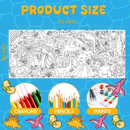 OHOME Dinosaur Giant Coloring Poster/Tablecloth - Dinosaur Birthday Decorations - 30 x 72 Inches Jumbo Coloring Banner Kids Crafts Toys Activities Decor Party Favors Supplies
