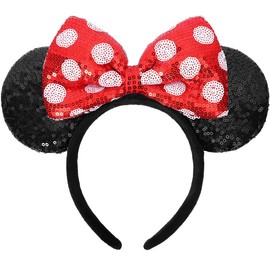 ETLUK Mouse Ears Headband, Mouse Ears Sequin Bow Headbands for Women Girls, Cosplay Accessories Party Decorations (Red)