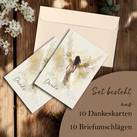 10 Danksagungskarten Trauer mit Text innen und Umschlägen in Beige Dankeskarte Klappkarten Trauerkarten Danksagungskarte Kondolenzkarten Beerdigung Danke Spruch Abschied Engel