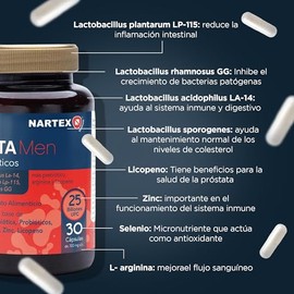Meta Men Probióticos 30 Cápsulas  Suplemento Alimenticio con 25 Mil Millones de Cultivos Activos, Prebióticos y Minerales para Hombres Adultos        