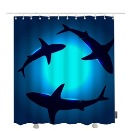 Olikked Floating Sharks Shower Curtains Underwater Shark in Deep Ocean Blue Bath Curtain for Bathroom Home Decorative Waterproof Polyester Fabric 72x72 Inch
