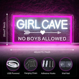 Girl Cave Neon Sign Pink Decor for Girls 15.7×7.8 inches Girl Cave Led Light for Bedroom Home Decor Wall Decor LED Neon Signs for Girls Party Gamer Room Beauty Room Nail Studio to Art Decoration