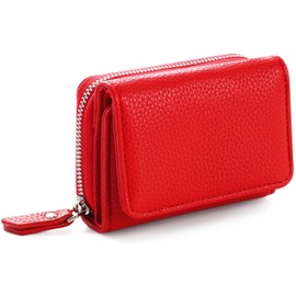 RRANCharltu Women's Small Leather Purse with Zip Coin Compartment Card Slots, red, Classic