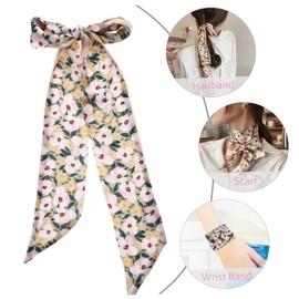 PACKOVE Elegant Floral Pattern Silk Hairband Fashionable Ribbon Headband Long Hair Tie for Women