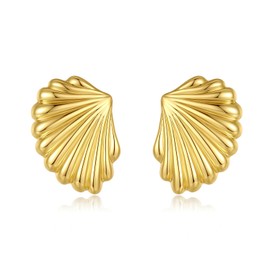 Women's Gold Stud Earrings, Large Statement Earrings with Stripes, Square Earrings, Gold-Plated, Hypoallergenic Lightweight Jewellery, Gifts for Women, Copper, No Gemstone