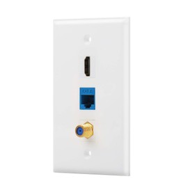IBL- 3 Port Wall Plate with Coaxial TV Cable F Type + Cat6 Ethernet + HDMI Keystone Female to Female Jack in White