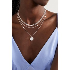 AGWOLF Gold Silver Necklace for Women Real Gold Plated Layered Necklace Trendy Stackable Multilayer Disc Circle Square Pendant Cuban Herringbone Snake Paperclip Chain Necklaces Set Jewelry for Women