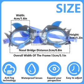 LaresDay Children's Swimming Goggles Cartoon Style Pool Goggles for Children, Leakproof & UV Protection & Clear Vision, Swimming Goggles for Toddlers/Teenagers Boys Girls 3-14 (Grey Shark)