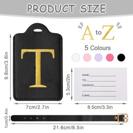 Initial Letter Luggage Tag for Suitcase, Cute Luggage Bag, Waterproof PU Leather Travel Luggage Tag, Suitcase Identifier Name Tag, Monogrammed Suitcase Tags, Bag Tags for Handbags(Black T)