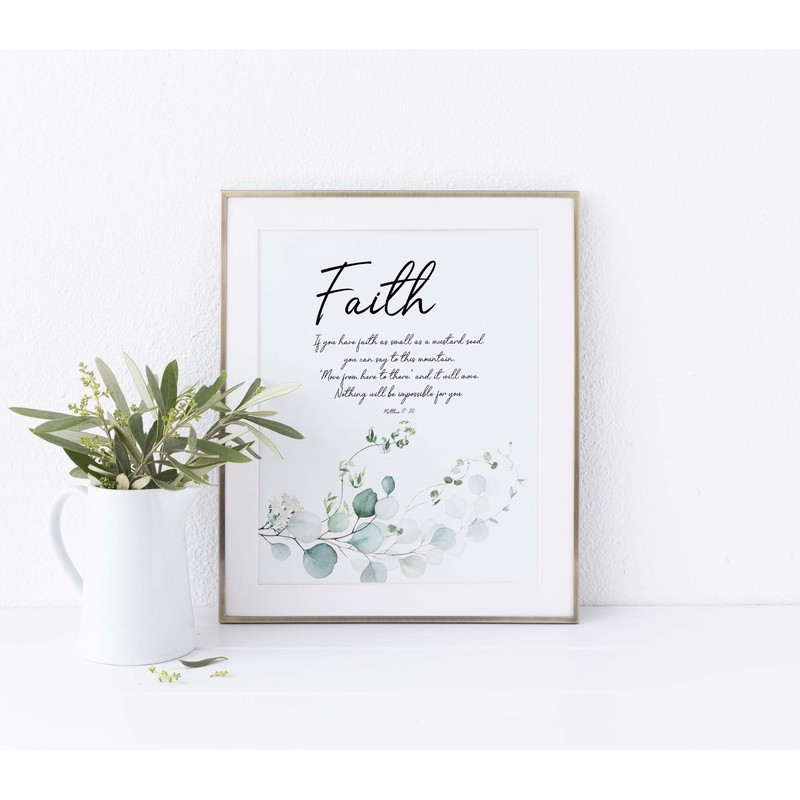 Faith Wall Art, Botanical Bible Verse Print, Scripture Gift Idea,