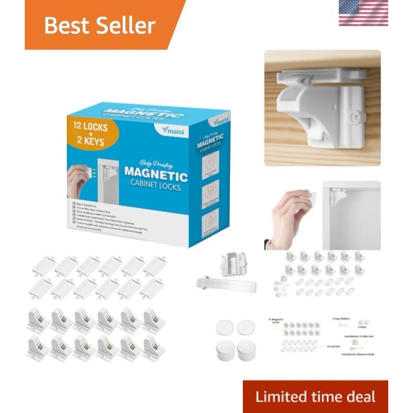 Child Safety Cabinet Locks - 12 Magnetic Adhesive Locks with
