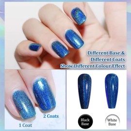 Holographic Nail Polish - Blue Nail Polish - Glitter nail Varnish Quick Dry - 60 Seconds Air Dry Nail polish No Bake UV - Breathable nail Polish Non Chip Long Lasting for Women Girls