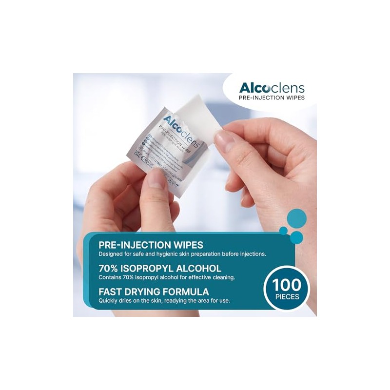Pre-Injection Alcohol Wipes/Swabs Box of 100 Sachets