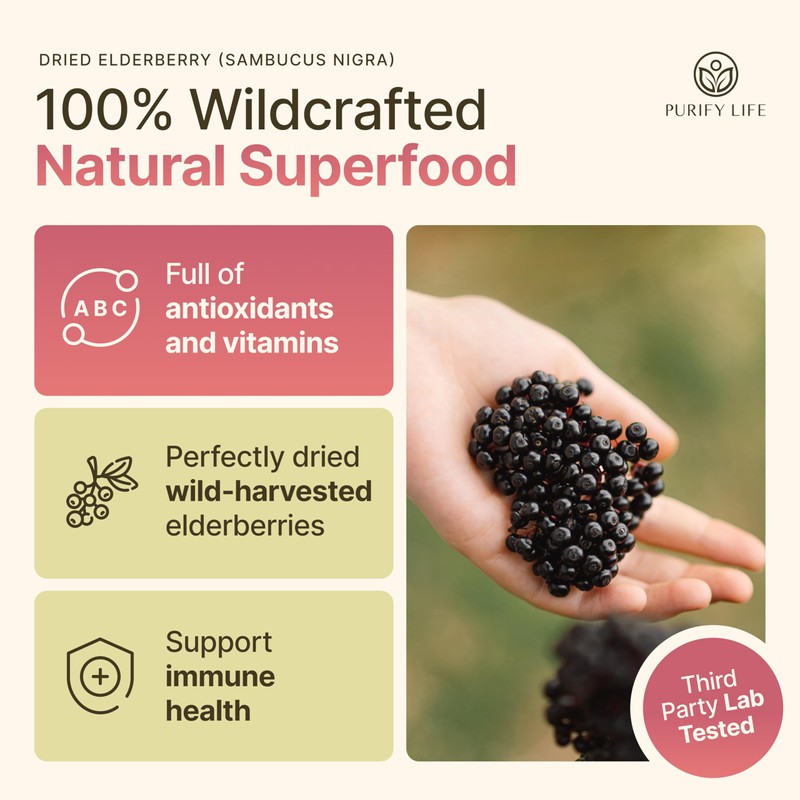 Dried Elderberries - 1lb Bulk - Hand-Sorted, Wildcrafted, Natural, Non-GMO,