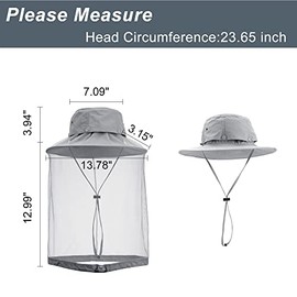 Filhome Filhome Mosquito Head Net Hat Hats with Removable Veil Net Mesh Hiking Fishing Gardening Protect from Bee Mosquito for Women Men, Light Gray