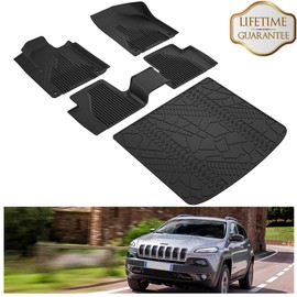 KIWI MASTER Floor Mats & Cargo Liners Set Compatible for 2014-2018 Jeep Cherokee Accessories Slush Liners Black All Weather Protector (Not Grand Cherokee)