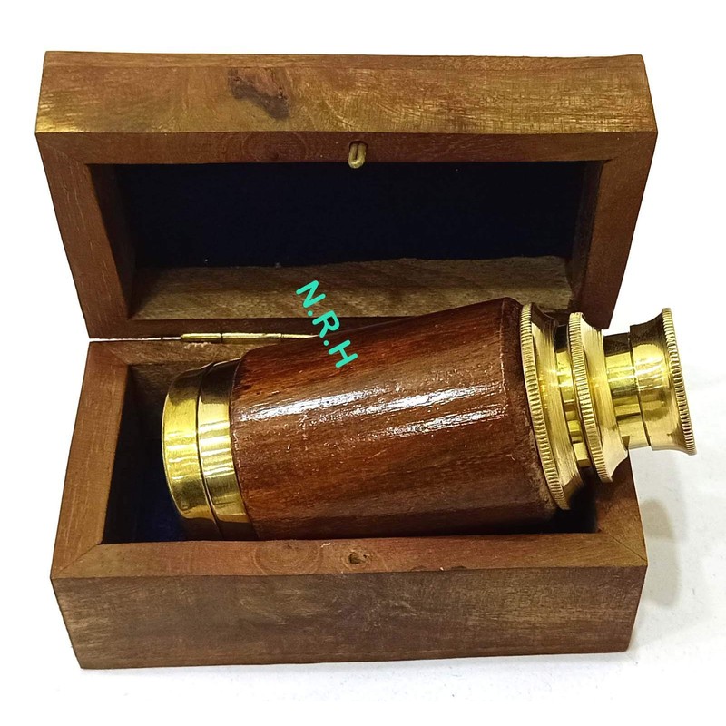 Handcrafted Nautical Decor Scout's Brass/Wood Spyglass Telescope With Rosewood Box,6'',