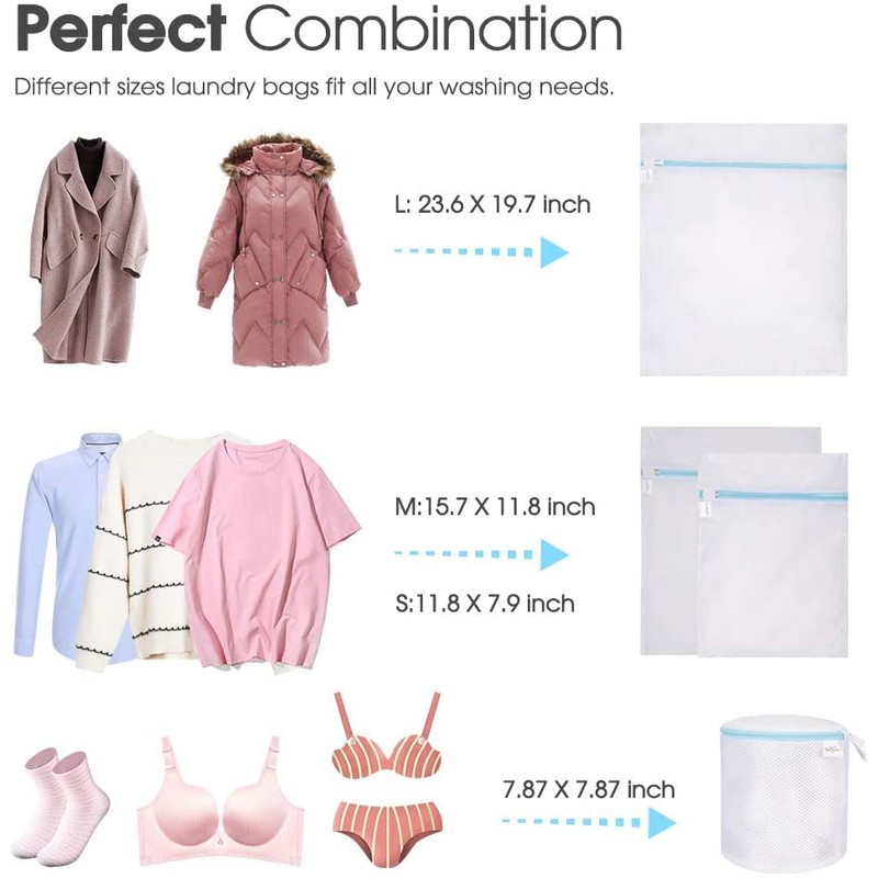 PrettyCare Laundry Bags for Garments (8 Pack Blue 2XL+2L+2M+2bra)