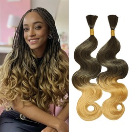 Body Wave Bulk Hair For Braiding No Weft Boho Braids Hair Extensions 150g Wet and Wavy Faux Braiding Hair For Boho Braids Natural Black(20inch, 2Bundles #1B/27)