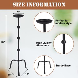 Mumufy 1 Pcs Metal Candlestick Floor Pillar Candleholder Elegant Black Tall Candleholder Metal Candelabra Candlesticks Holder for Formal Events Wedding Church Holiday Decor (32 Inch)