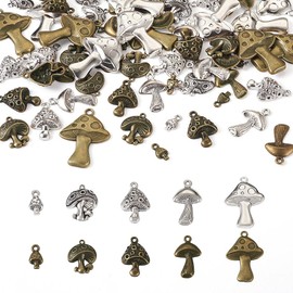 PandaHall 80pcs Mushroom Charms Pendants Tibetan Style Antique Silver Bronze Dangle Charms for DIY Jewellery Craft Making