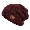 PAGE ONE Mens Winter Slouchy Beanie Warm Fleece Lined Skull Cap Baggy Cable Knit Hat Wine Red