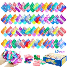 60Pcs Party Favors for Kids, Mini Pop Keychain Fidget Toys Adults Kids, Push Pop Bubble Fidget Keychain Sensory Toys, Square Pop Stress Relief Toys for Autism, Goodie Bag Items for Kids (Color Random)