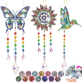 Craft Kits Gifts for 6 7 8 9 10 Year Old Girls Boy - Diamond Painting Arts Crafts for Kids 6-10 Year Old Boy Girl Gifts, Double Sided Crystal Suncatchers Art Wind Chime for Garden Window Decorations