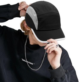 Croogo Short Brim Baseball Cap Unisex Sports Quick Dry Lightweight Nylon Running Caps Adjustable Umpire Sun Hats,Black-ASB04