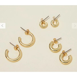 Cotton:On Rubi 3 PAIRS Cotton On Rubi Mid Earring Real Gold Plated Classic Hoop Earrings NEW