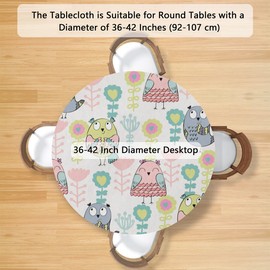 Cute Owl Round Fitted Tablecloth Table Cloth with Elastic Edge Waterproof Washable Table Cover for Kitchen Dining Patio Party Fit Table 36-42 Inch Diameter
