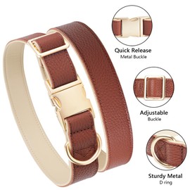 SweetyMooMoo Genuine Puppy Leather Dog Collar With Heavy Duty Metal Buckle Best for Small Medium Large Dogs (M,Brown)