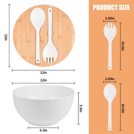 LOVYANXUE Salad Bowl with Lid, 12" Extra Large Bamboo Fiber Salad Bowl with Servers Set for Kitchen, Nature Bamboo Mixing and Serving Bowl with Lid, Spoon and Fork for Fruits,Salads and Vegetables