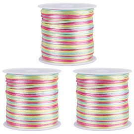 SUNNYCLUE 3 Rolls 150 Yards/137M 1mm Colorful Nylon Cord Jewelry Cording Satin Rattail Macrame Trim Knitting Sewing Rope String with Plastic Spool for Friendship Bracelet Necklace Making DIY Crafts