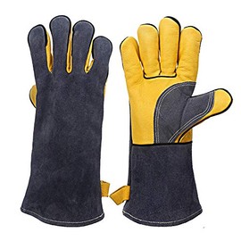 TMZHIISTAR Leather Welding Gloves - Heat/Fire Resistant, Perfect for Gardening/Oven/Grill/Mig/Fireplace/Stove/Pot Holder/Tig Welder/Animal Handling/BBQ - 14inch