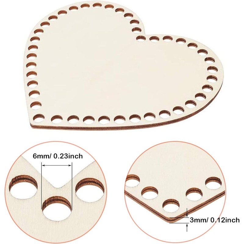5 PCS Heart-Shaped Wooden Crochet Basket Bottoms, DIY Craft Basket