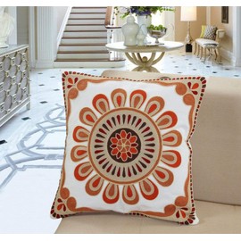 ZUODU 45cmx45cm Embroidered Cotton Decorative Throw Pillow Cover Cushion Case Pillow Case Orange(Pattern-5)
