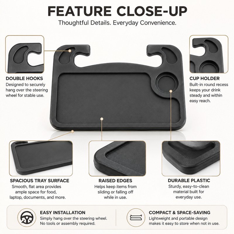 Steering Wheel Tray for Parked Car Use – Portable Dining