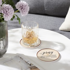 Hoomey Coasters for Drinks with Bible Verses, Set of 6 Absorbent Drinks Coasters with Holder Ceramic Drink Coaster with Cork Backing for Table Protection, Christian Coasters, Christian Gifts