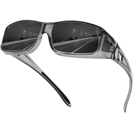 STORYCOAST Polarized Fit Over Glasses Sunglasses for Men Women Wrap Around Wear Over Sunglasses UV Protection Clear Gray Frame-Gray Lens