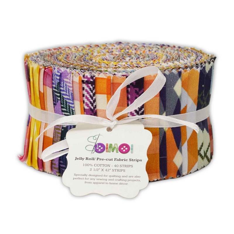 Soimoi 40Pcs Check Print Precut Fabrics Strips Roll Up 2.5