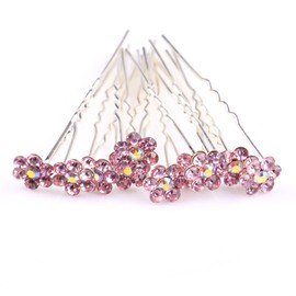 ILOVEDIY 10pcs Pink Crystal Rhinestones Bun Hair Pins Accessories for Bridal Weddings