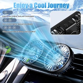 Car Fan, Dual Head USB Fan for Car, USB Powered Car Seat Fan, 360° Rotatable & 3 Strong Wind 5V Car Fan for Back Seat with Adjustable Clip for Vehicles SUV RV