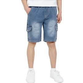 CAMLAKEE - Pantalones cortos elásticos para niños con cintura elástica, pantalones cortos de sarga para verano, Azul (Denim), 6-7 Años