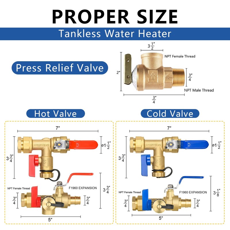 3/4 Inch GUOFIS IPS Tankless Water Heater Valve Kit with