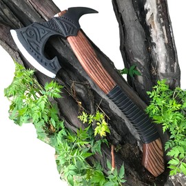 [Viking Tools] 22”Two Handed Large Berserker Axe, Large Norse Axe,Scandinavian Style Viking Axe Double Headed ax, Functional Viking Battle ax, History of Viking and Norse Mythology(Large Spike Norse Axe) Tomahawk Vikings Bearded Axe, with Leather Sheath