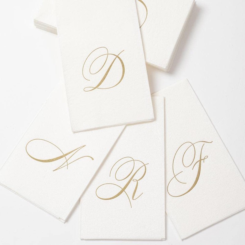 Entertaining with Caspari White Pearl Paper Linen Guest Towels, Monogram