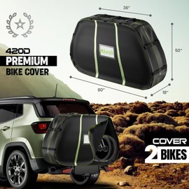 Bike Cover for Transport 2 Bikes, Bicycle Cover Outdoor Storage Waterproof for 2 Bikes on Rear Bike Rack Transport, 420D Heavy Duty Electric Bike Covers with Reflective Strips