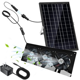 Solar Exhaust Fan,25W Solar Fan for Chicken Coop,Shed,Greenhouse & Attic Ventilation Cooling, Easy Installation,3500RPM,18FT Cord,IP67 Waterproof Solar Powered 3 Fan Kit